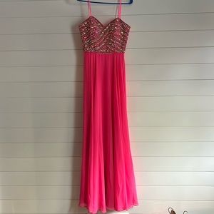 Xscape Hot Pink Jeweled Prom Dress.